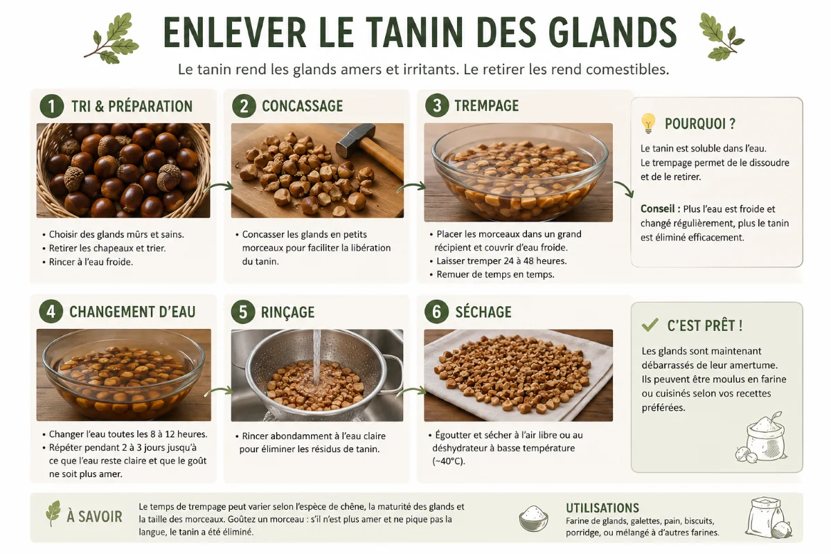 enlever le tanin des glands